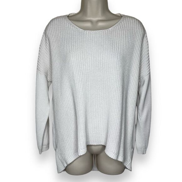 Chicos Cream Knit Sweater High Low Hemline Pullover Cotton Modal Womens Large - Picture 1 of 11